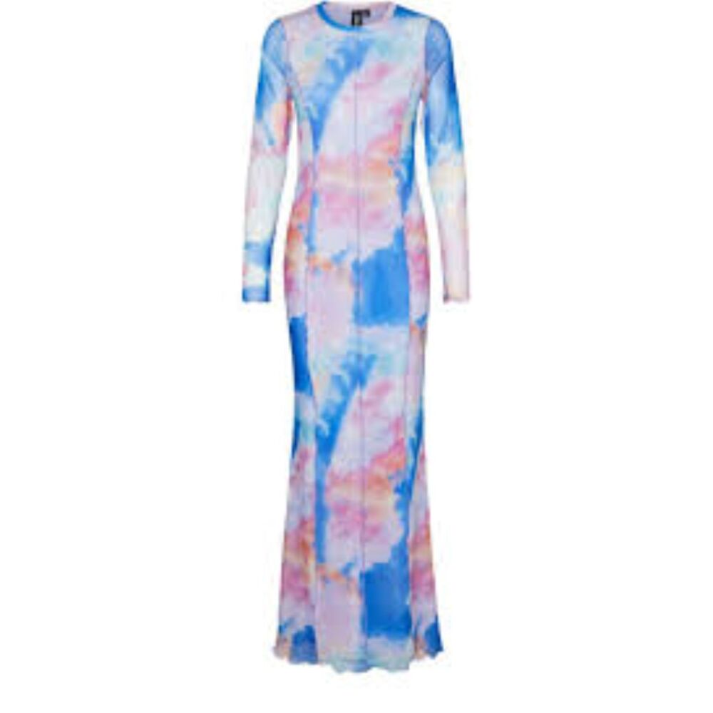 Something New SN Kiara Mesh Maxi Dress | Blue Pink Tie Dye Cloud Print Medium